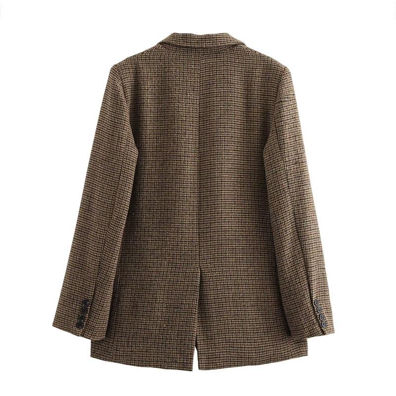 Retro Vlněné Kostkované Sako Kabáty Dámské Klopa Jednořadé Blejzry Podzimní Jednoduché Elegantní Streetové Svrchní Oblečení