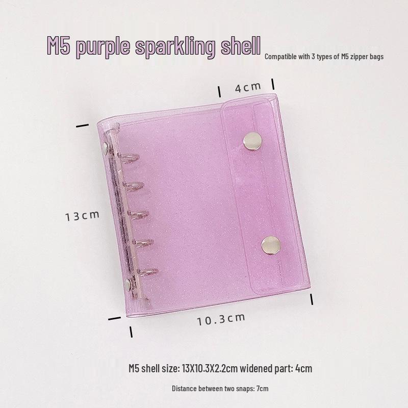 Korean Style A7M5 Glitter Transparent Planner - 5-Hole PVC Loose-Leaf Notebook with Inner Pocket