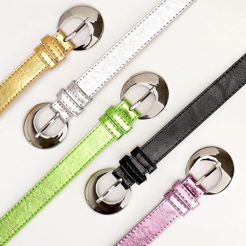 Womens PU Leather Belt With Round Alloy Pin Buckle Stylish Waistband Dresses Jeans Casual Outfits