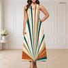 Women Plus Size Round Neck Triple Keyhole Cutout Sleeveless Navy Blue Printed Maxi Dress