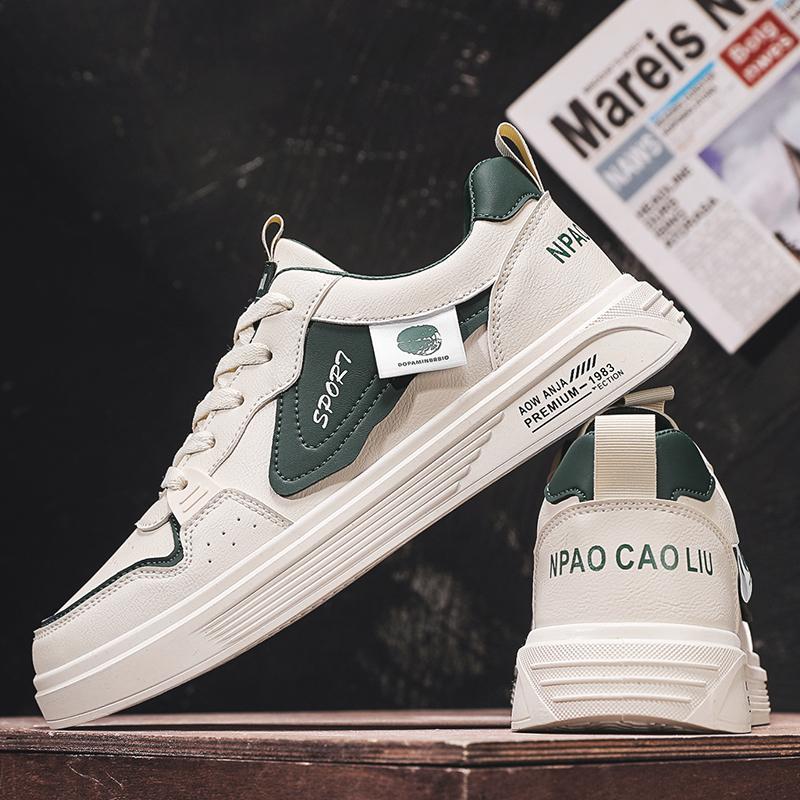 Autumn Men's New Breathable Genuine Leather White Shoes for Male Students Trendy Versatile Flat Sneakers Casual Skate Shoes