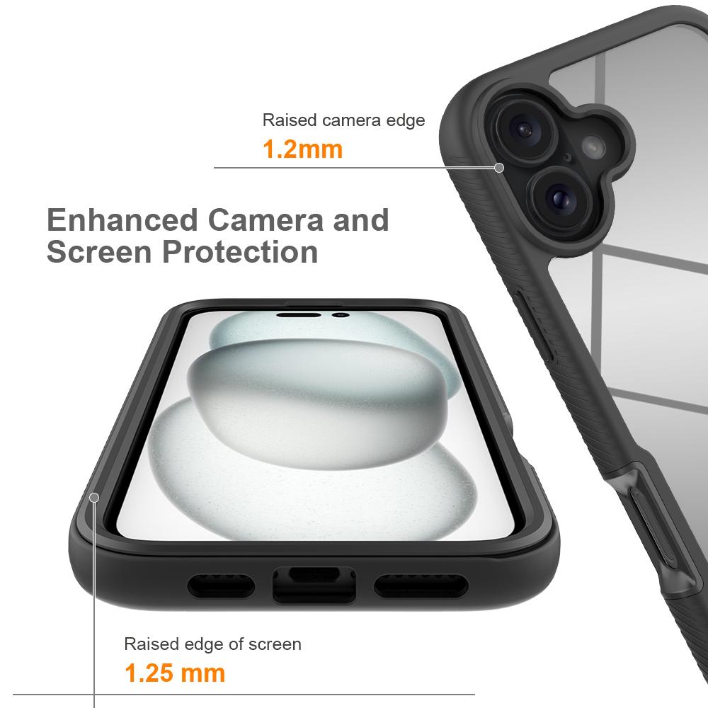 For iPhone 16 Plus Case PC+TPU Clear Phone Cover with PET Screen Film