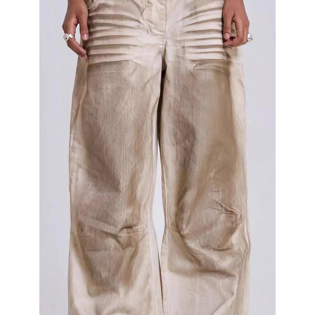VIONA Fashion Dirty Dyed Jeans Women's High Waist Loose Straight Wide Leg Denim Pants