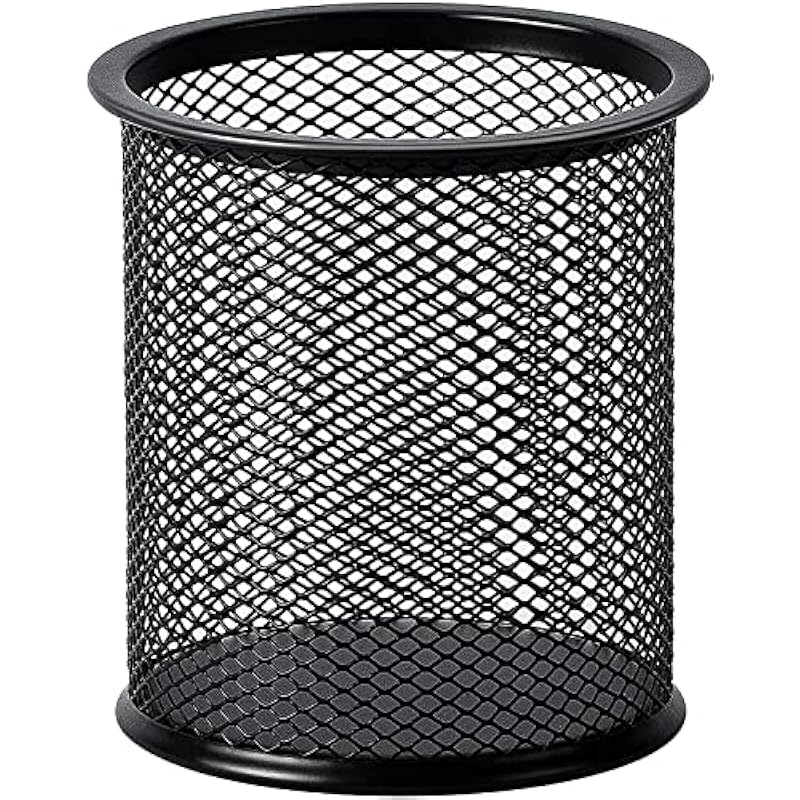 GLUN Cylendrical Black Mesh Metal Desk Pen, Pencil and Other Stationery Organiser Holder, Use at Office, School and Home