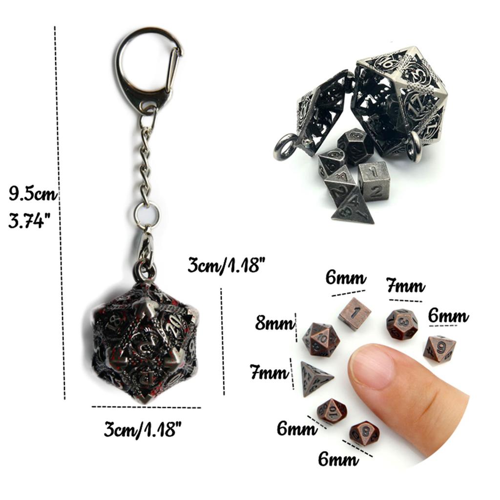 Dragon Dice Pendant Keychain Tiny Metal Dices Jewelry Set Mini Polyhedral Dices Keyring Jewelry for Fashion Enthusiasts