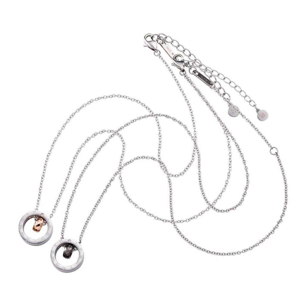 Circle Top Tungsten Stainless Steel Pair Necklace Gold Black 4SUP025GO 4SUP025BK [White Clover] & &