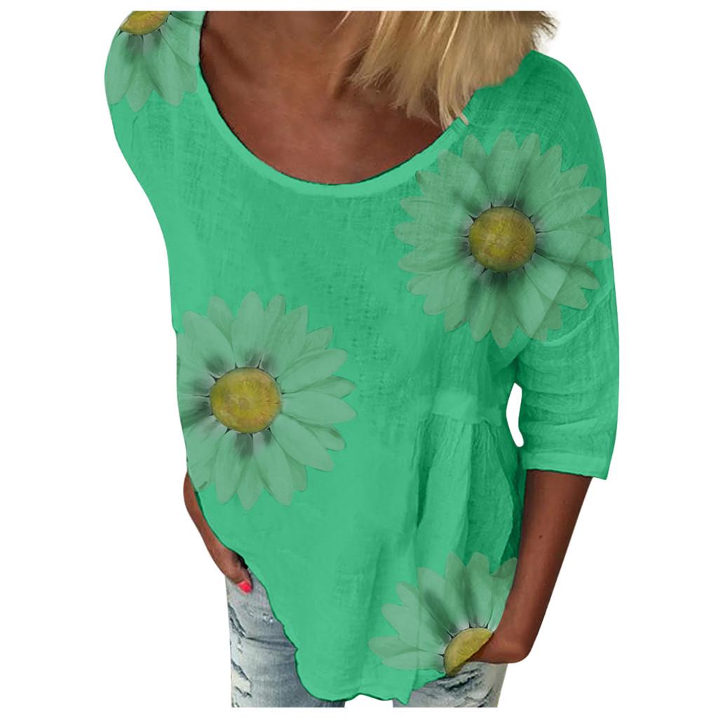Women Casual Plus Size  Printed Loose Sunflower Tunic Shirt Blouse Tops