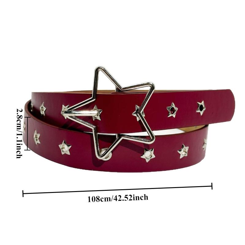 New Punk-Style Niche Studded Aesthetic Star-Patterned Perforated Leather Bel American-Style Trendy Wide Belt for Women's Jeans