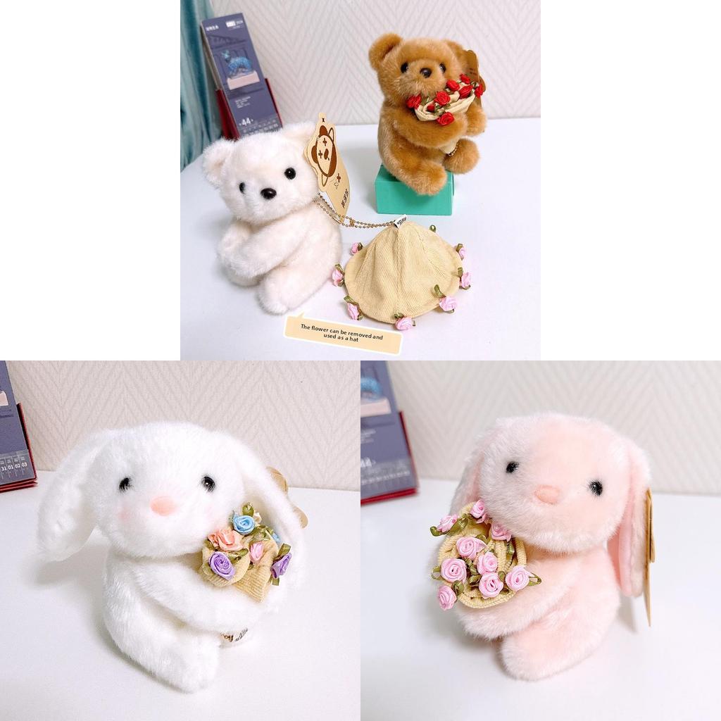 Plush Bunny Rose Arrangement Table Decor With Keychain For Gift And Home Decor