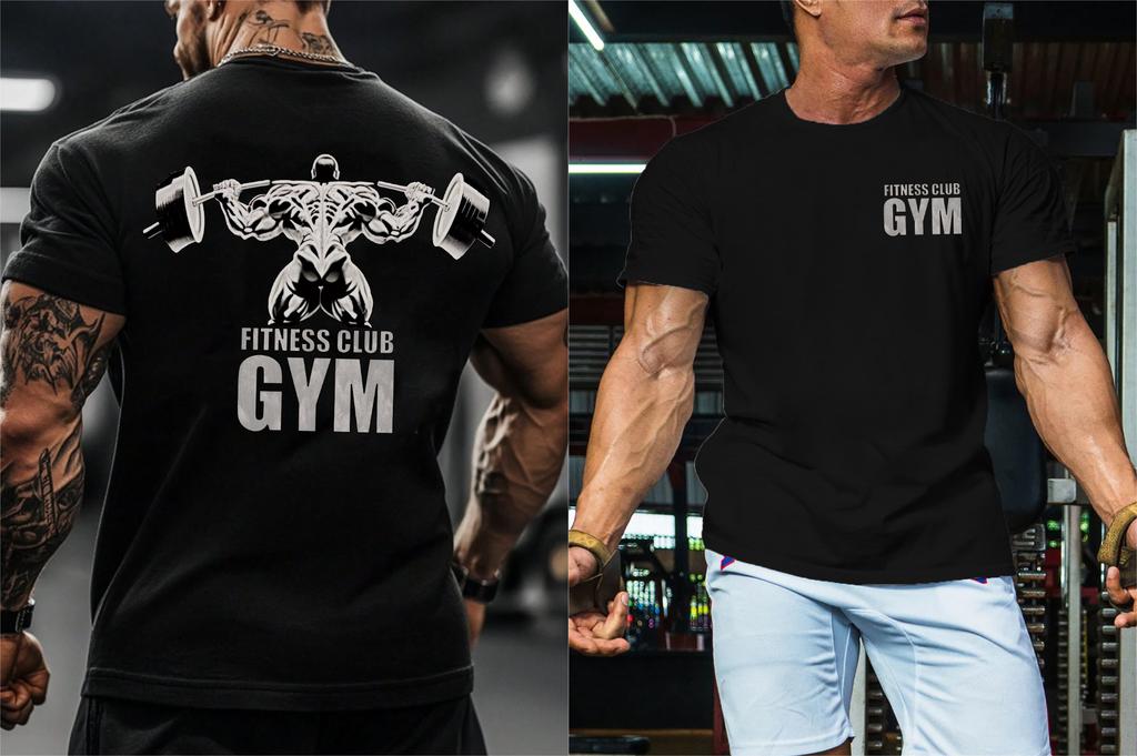 UnisexS Lightweight Breathable Gym TShirt with Dumbbell Fitness Club Gym Print Regular Fit Round Neck Athletic Shirt