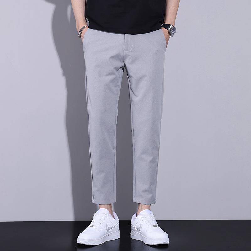 Solid Color Slim Nine-point Pants for Men Korean Style Trendy Light Business Men's Pants Versatile Small Trousers Casual Pants for Men