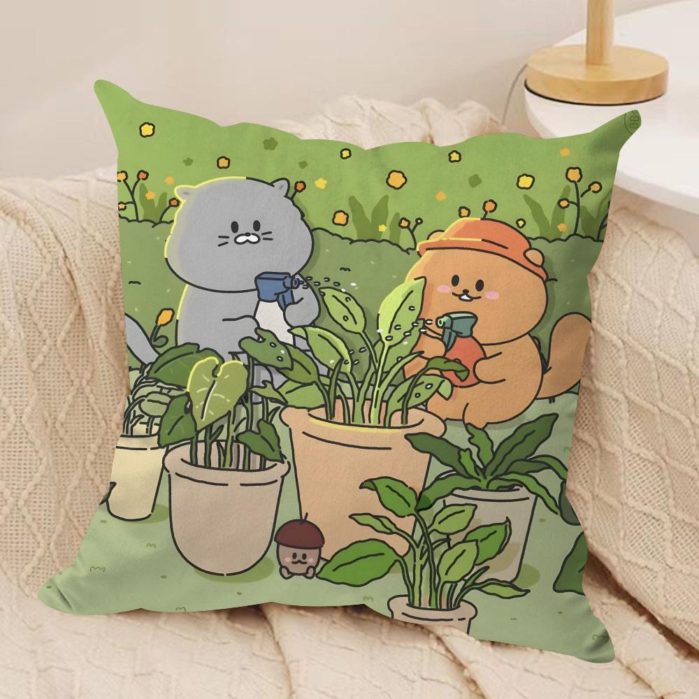 Cute Bear Cushion Cover Soft Plush Fabric DoubleSided Printed Sofa Cushion Cover for All Seasons Home Decor Gift