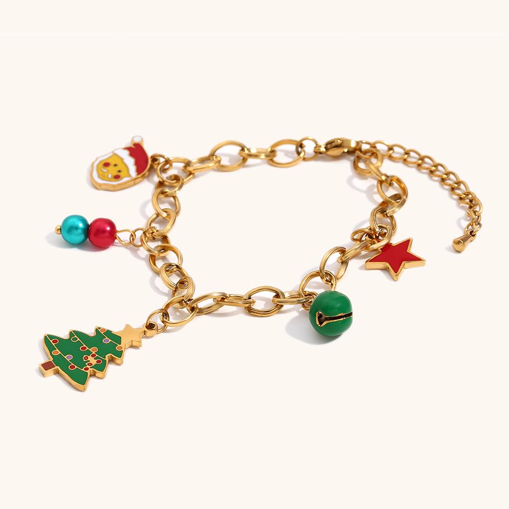 18K Gold Plated Stainless Steel Handmade Christmas Tree and Star Pendant Bracelet
