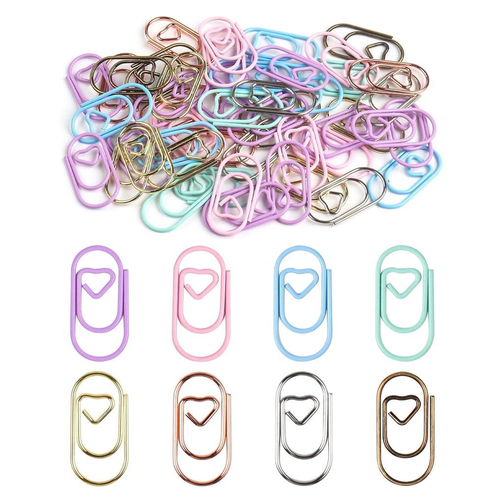 80 Stück Bunte Herz Büroklammer 20mm Kleine Metall Büroklammer Aktenhalter Clip Metall Lesezeichen zum Abheften von Akten Dokumenten