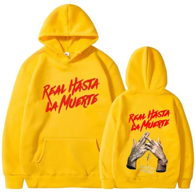 Frühlings- und Herbst-Kapuzenpullover Anuel AA Real Hasta La Muerte Aufdruck Streetwear Rapper Lockerer Pullover Lässiges Kapuzenoberteil3