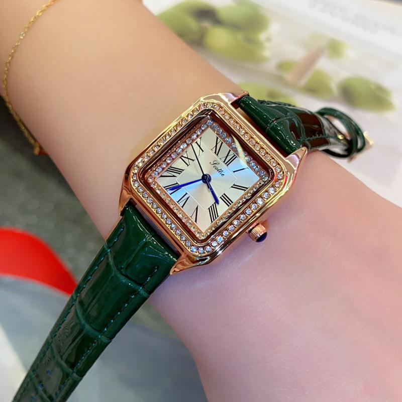 Square Simple Roman Diamond Women'S Watch Niche Light Luxury Leather Watch Fashion High Sense Women'S Watch