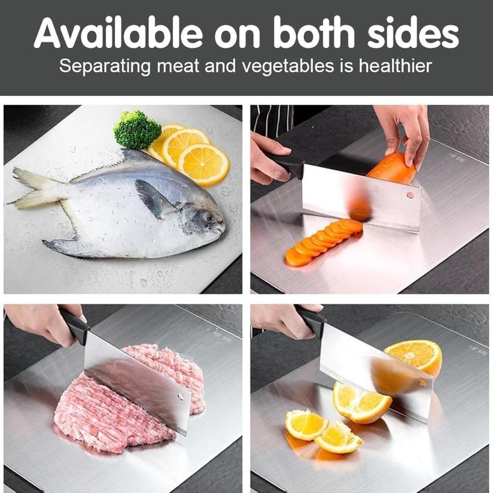 Placă de tăiat din oțel inoxidabil 304, placă de tăiat de calitate alimentară pentru bucătărie, suport de tăiat cu două fețe, adecvat pentru carne, fructe și legume