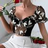 Casual V-Ausschnitt Shirt Mesh Kurzarm Crop Top Frauen bestickt ButterflyT-shirt rückenfreie Tank Top schlanke weibliche Crop Top Mode T-Shirt Y2k