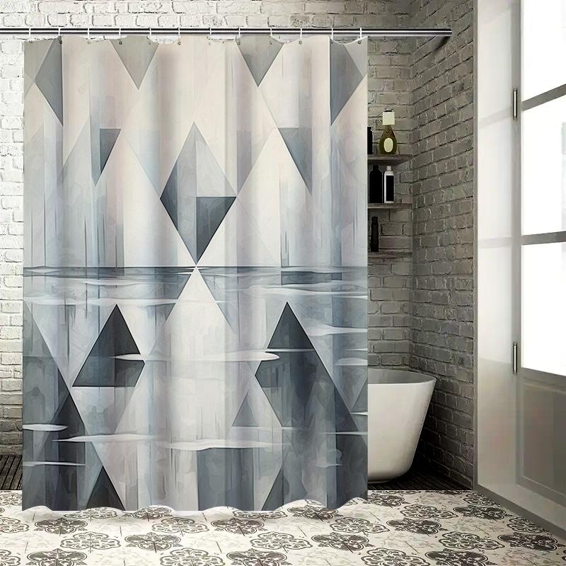 

Modern Geometric Bathroom Shower Curtain Elegant White Grey Waterfall Design for Home Decor 90x180cm