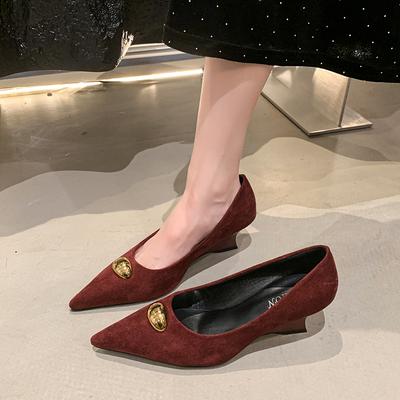Tacchi Alti a Zeppa Donna Scarpe a Punta da Ufficio Donna Fibbia Metallica Scavate Moda Eleganti Scarpe da Sera Scarpe a Tacco Alto da Donna