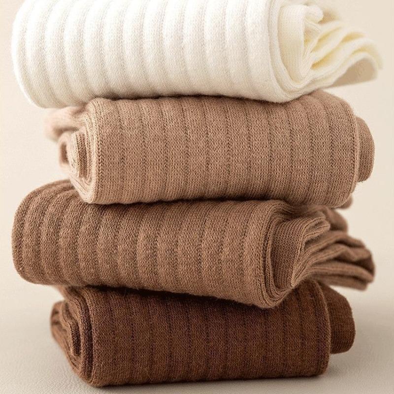 Autumn and Winter Socks Vertical Stripes Solid Color Mid Tube Socks Versatile Boneless Pile Socks Student Sports Long Socks