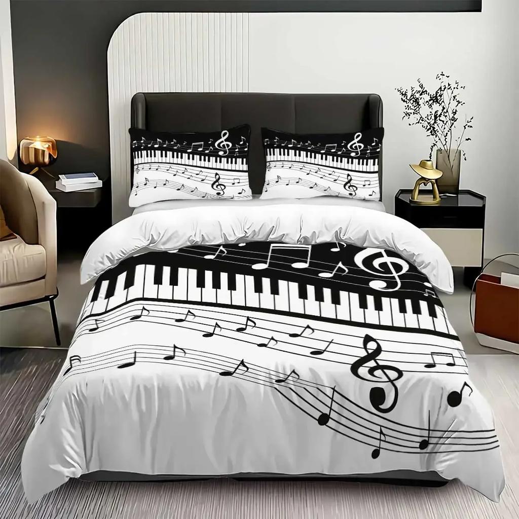 3pcs Music Score Pattern Printed Bedding Set 1*quilt Cover+2*pillowcasefor Teenagers and Adult Bedroom Birthday Gift
