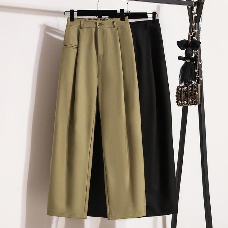 Vintage High Waist Elastic Loose Long Pants Plus Size Women Casual Solid Basic Trousers Female