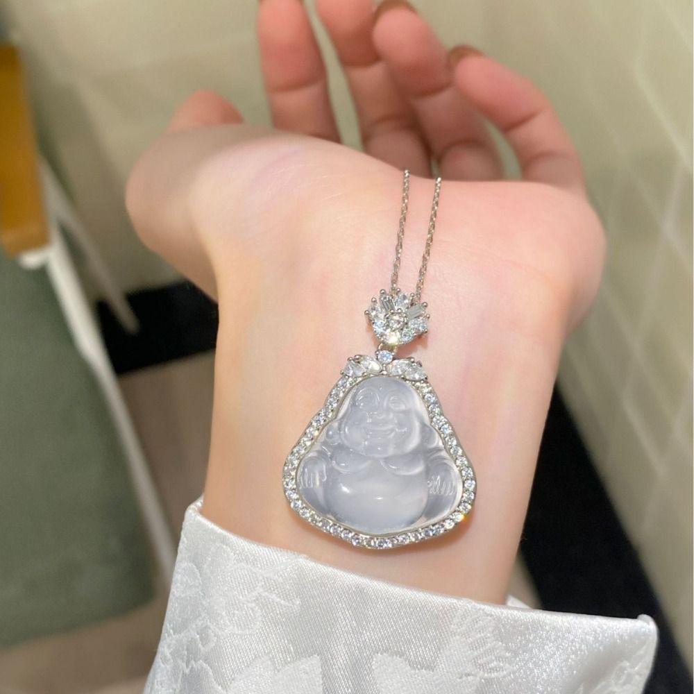 

Ретро ключичная цепочка инкрустированная женская бижутерия модный кулон в виде Будды Майтреи ожерелье для девушки 1 Pcs