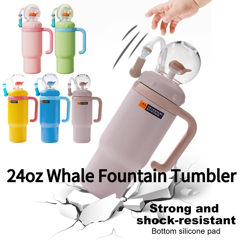Ice King Cup Colorful Whale Fountain Tumbler 710ML Eco-Friendly Silicone Stainless Steel Water Bottle for Travel and Home Use