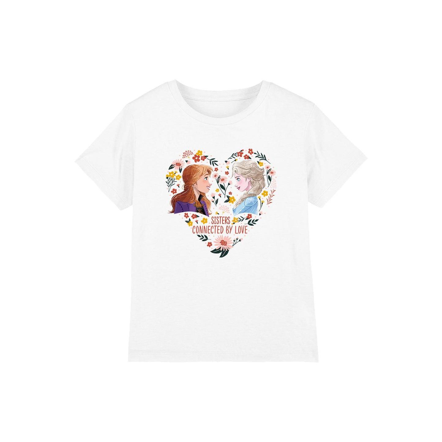 Frozen Childrens/Kids Sisters Connected By Love Elsa Anna Valentine`s Day T-Shirt 7-8 Years wit