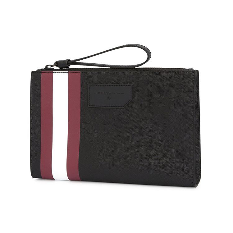Bally Classic Red And White Striped Business Zipper Faux Leather Clutch Men Clutch Black SKID-OF-06
