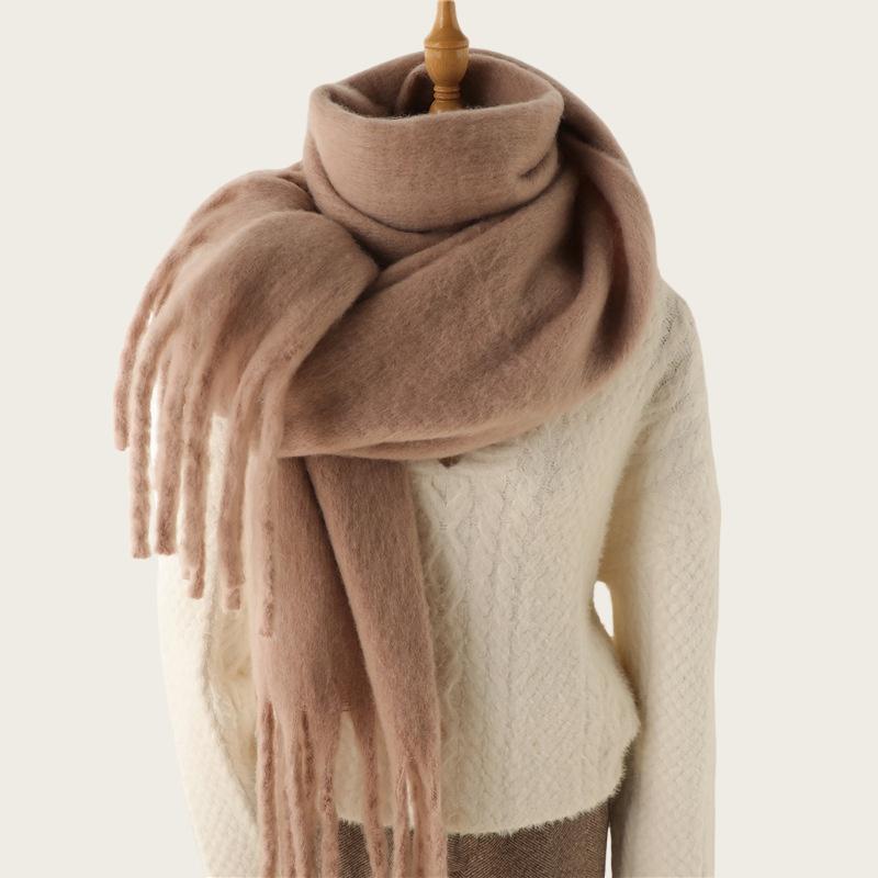 New Winter Scarf for Women Warm Solid Pashmina Blanket Wraps Female Thick Soft Bufanda Big Tassel Shawl Long Poncho Echarpe