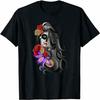 Skull Day of The Dead Tattoo Colorful Flowers Mens T Shirt Black