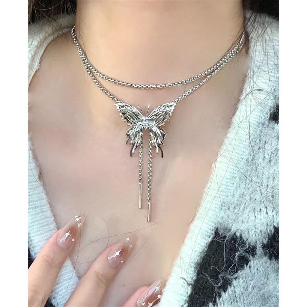 Tooxika Sweet Cool Hottie Style Adjustable Drawstring Butterfly Long Necklace Waist Chain Niche Collar Chain