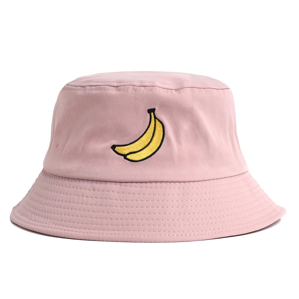 Panama Banana Embroidery Bucket Hat Foldable Unisex Summer Cartoon Cute Fruit Fisherman Hat Soild Color Outdoor Sun Cap