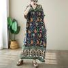 Krátký rukáv Plus Size Bavlna Satén Vintage Květinové Nové v Šatech pro Ženy Ležérní Volné Dlouhé Letní Šaty