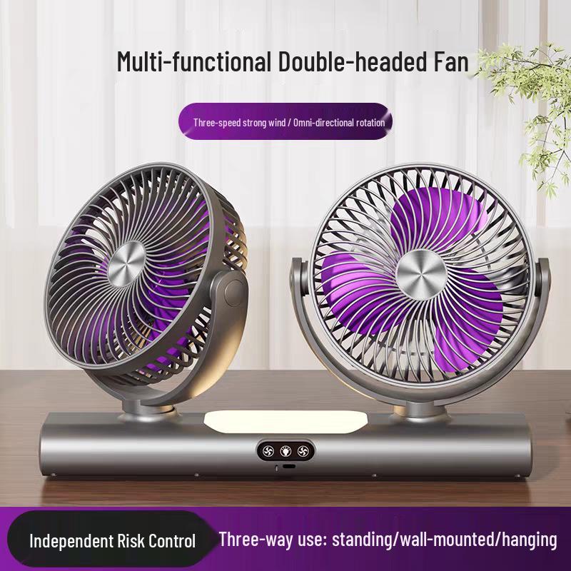 Dual-Head Type-C Fan: Portable, Strong Cooling, Large Airflow for Home & Outdoor Use