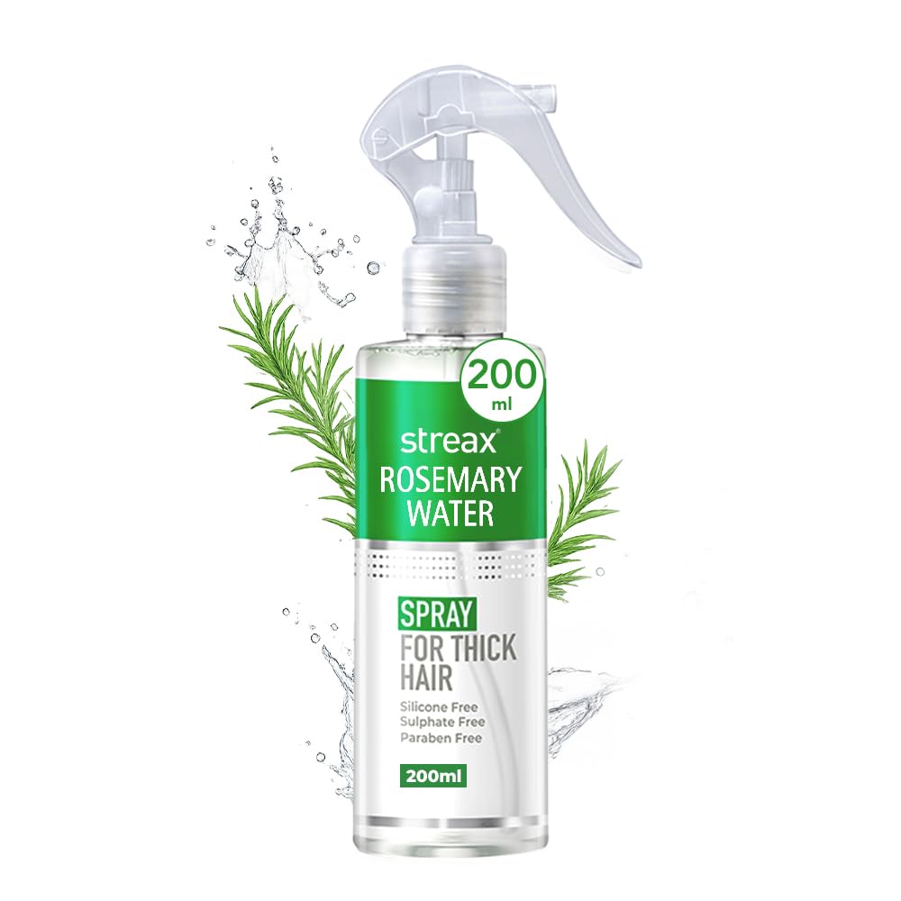 Streax Rosemary Hair Spray - 200ml , 100% Natural Extracts For Hair Growth , Stronger & Thicker Hair, Reduces Hair Fall , Nourishes Scalp & Stimula