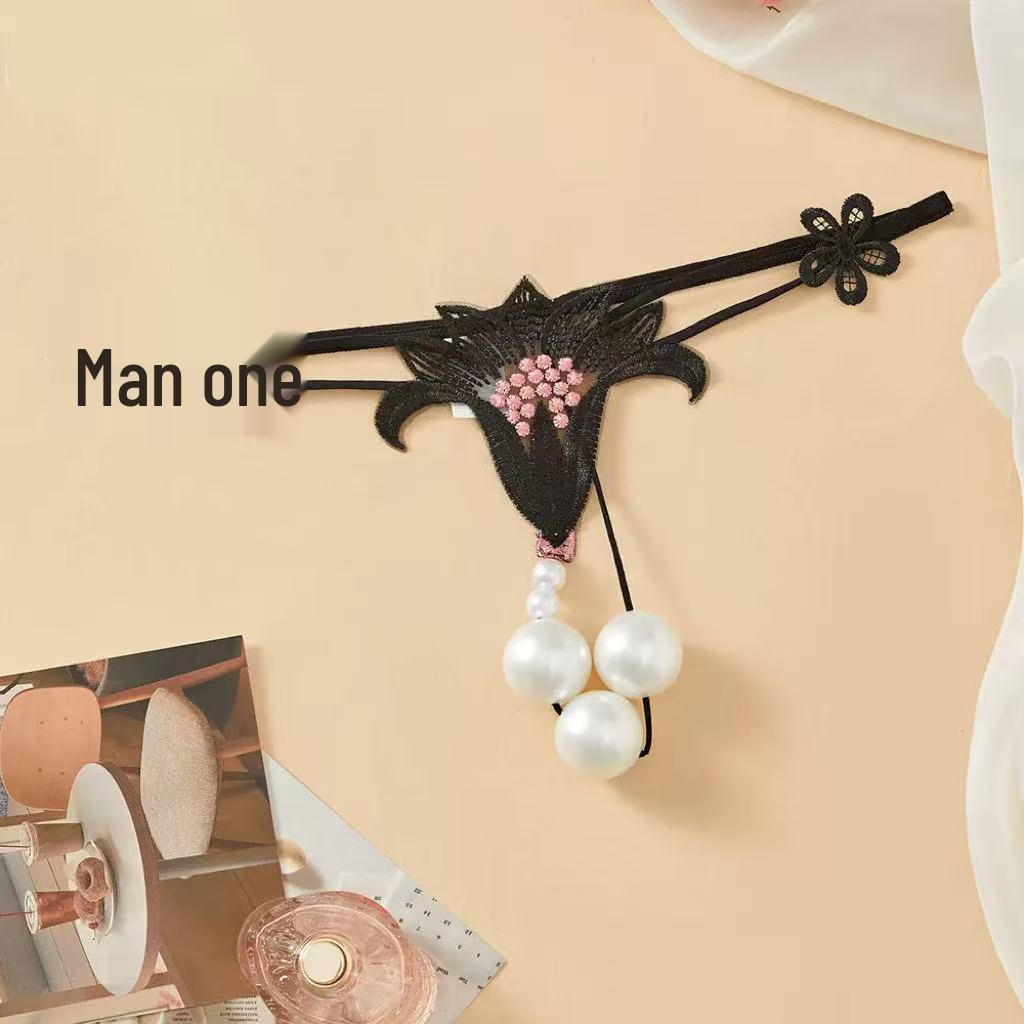 Jade Clam Luminous Pearl Massage Thong - XL Seductive Open Crotch Double Row Panties