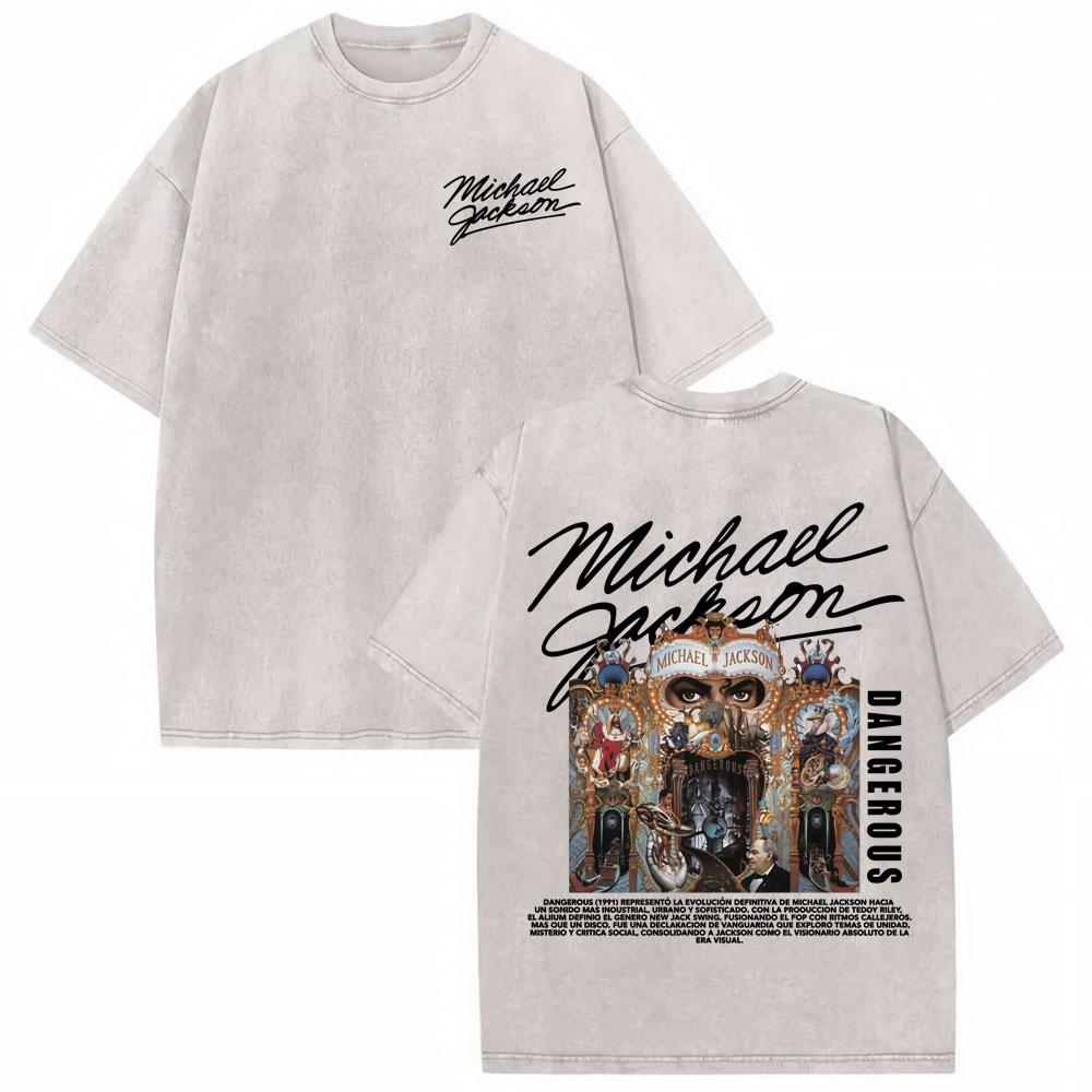 Michael Jackson King of Pop Dangerous Vintage Washed T-shirts Men Women Hip Hop Style Fashion T Shirts Casual Cozy Loose3