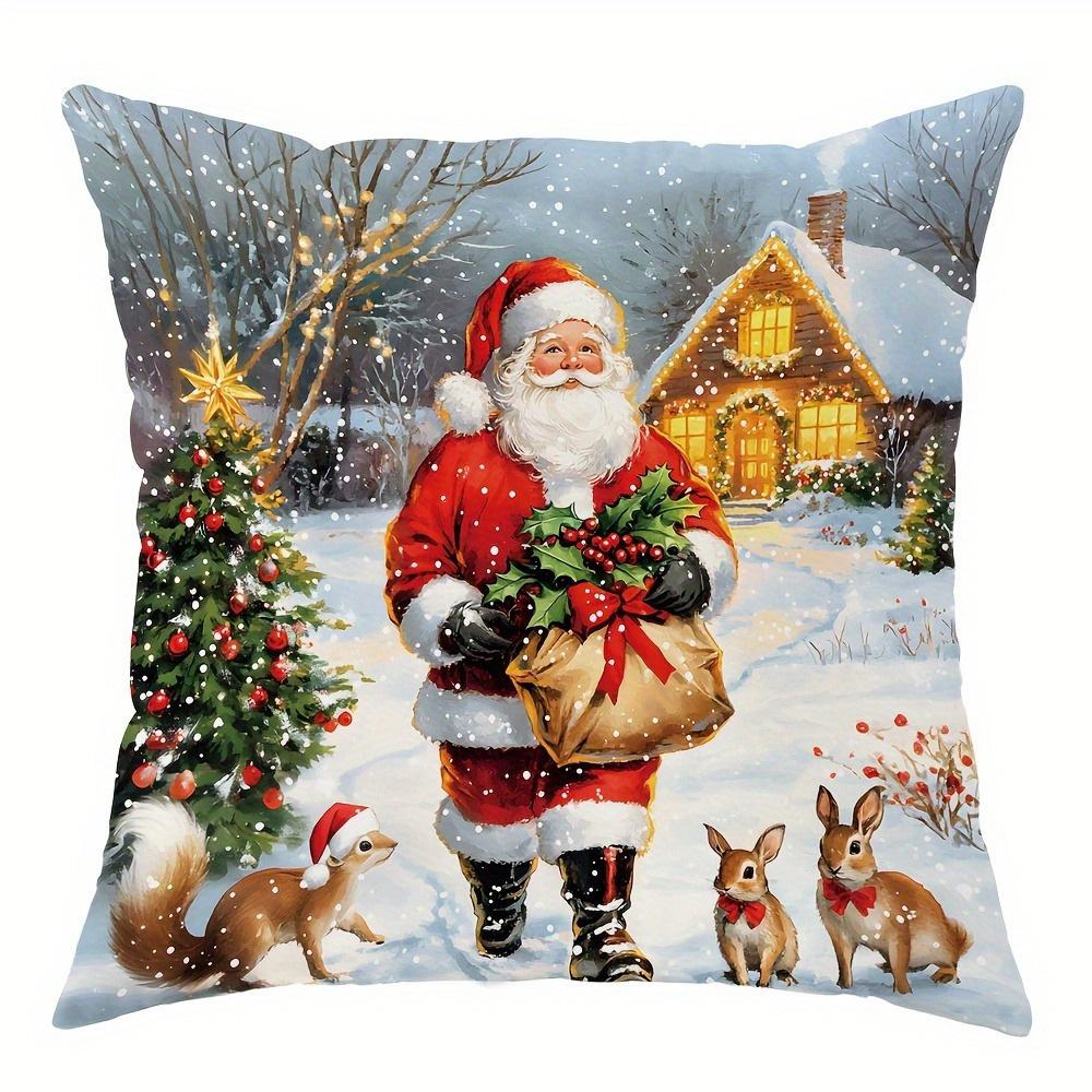 1pcs Christmas Pillows with Festive Scenes ,Suitable for Christmas Home Decoration Pillowcase, Without Pillow Core.