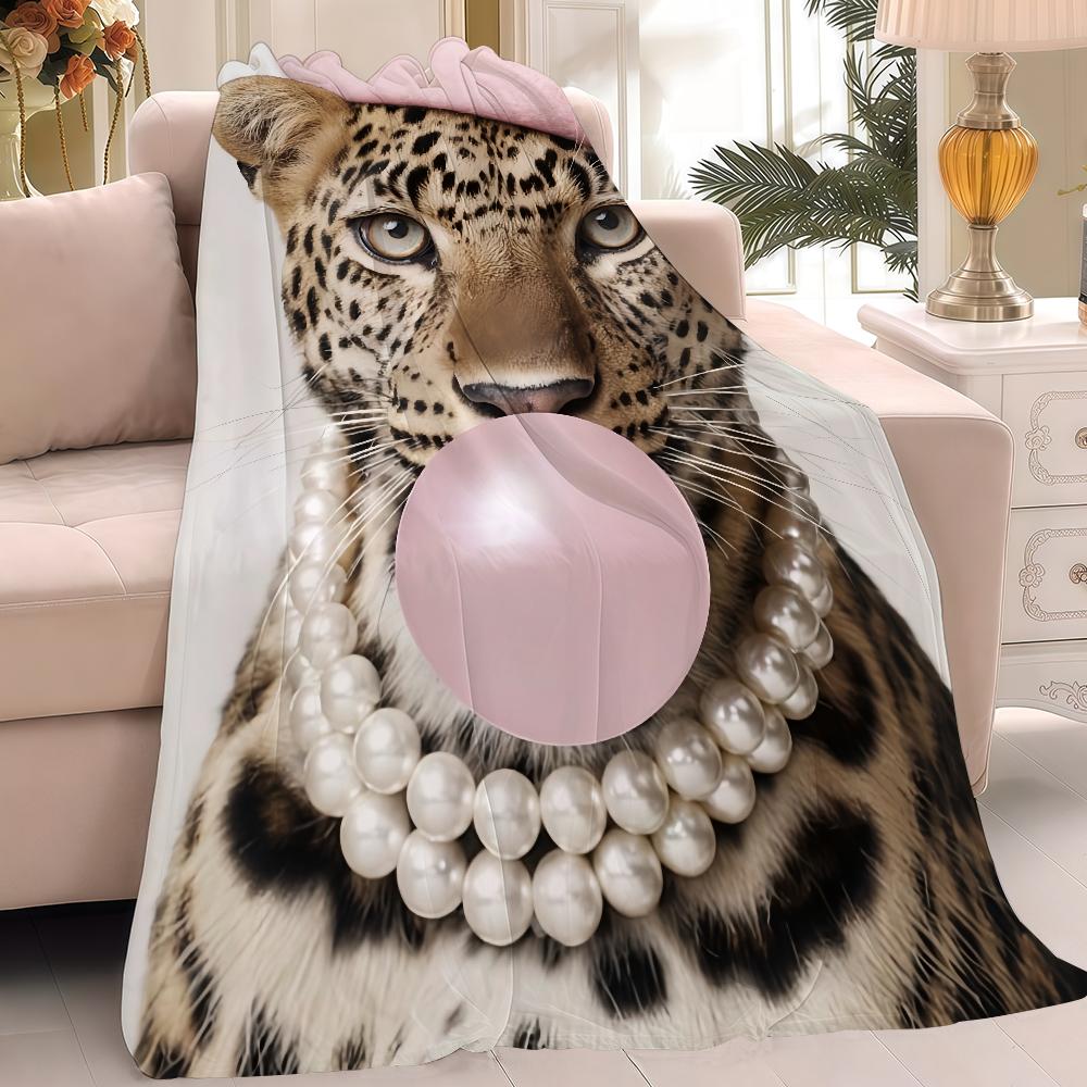 Trendige Rosa Retro Leopardendecke Warm Weich Geeignet für Schlafzimmer Sofa Bett Wohnzimmer Büro Reise Camping Geschenke