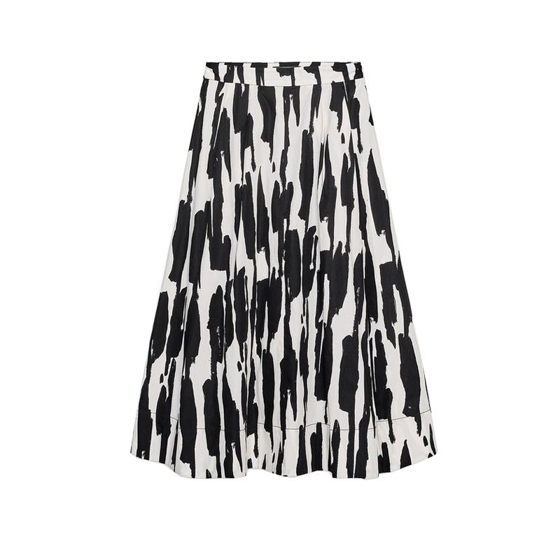 

Spring and Summer New Women s Clothing Pleated Decoration A- line Hem Cotton Spinning High Waist Print Midi Dress 2183048 Black L