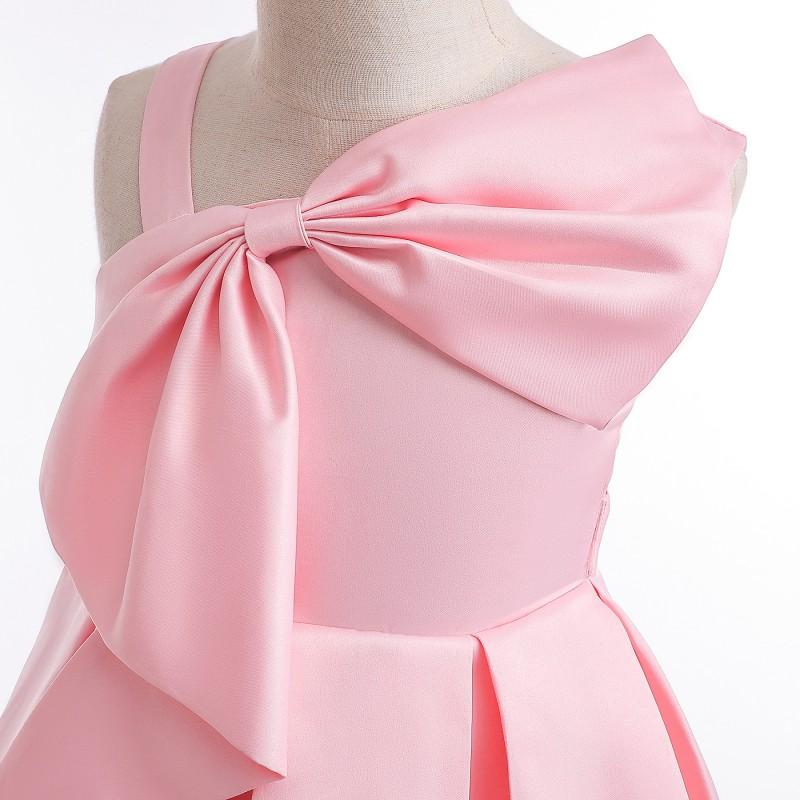 Girls One Shoulder Dress Solid Color Princess Party Kids 3-8 Years