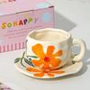 Creative Cute Flower Ceramic Coffee Mug Simple Couple Mug Exquisite Afternoon Tea Dessert Cup Office Mug Birthday Gift Art Decor