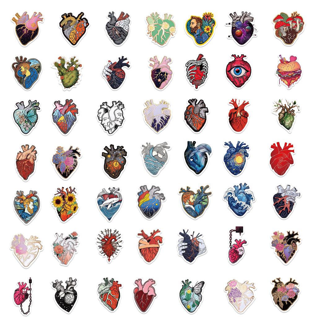 52 Cartoon Art Heart Doodle Stickers Guitar Notebook Suitcase DIY Waterproof Stickers