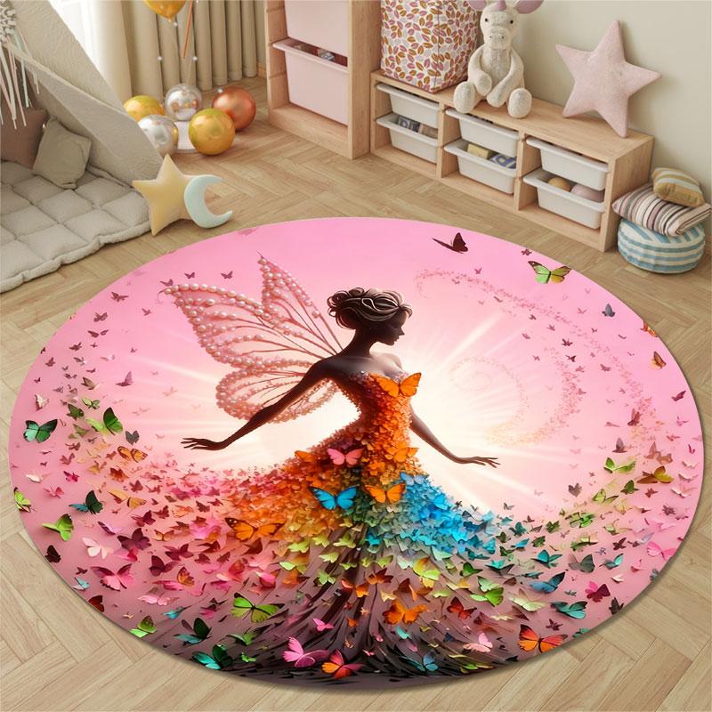 Classic Round Rose Multicolor Rug Mat, Non-Slip Floor Mat for Office
