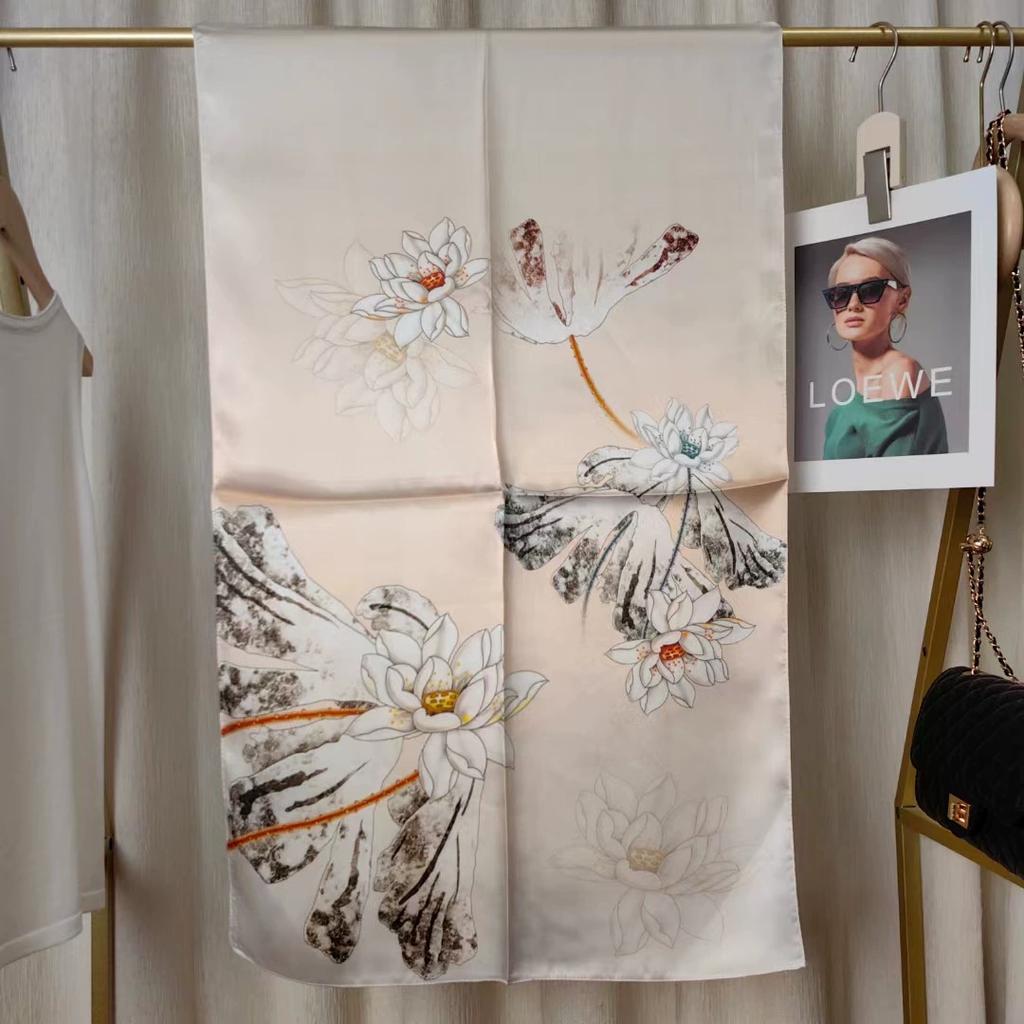 New Women Silk Scarf Long Pashmina Traditional Chinese Style 100% Mulberry Silk Scarf Business Gift Silk Scarves Gift for Mom