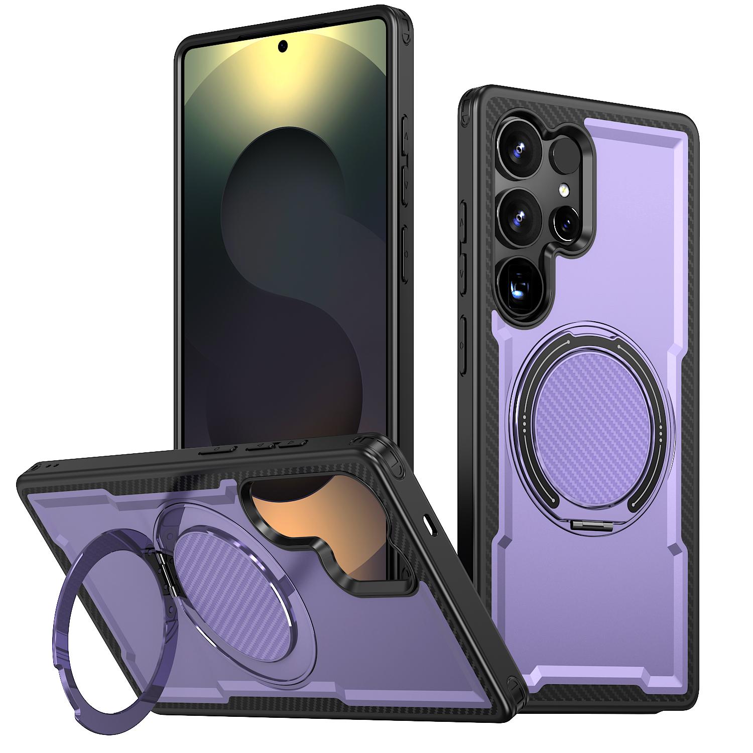 

Чехол для Samsung Galaxy S25 Ultra Edge S24 FE S23 Plus S22 S21 Снятие давления Вращающийся на 360° Магнитный металлический кронштейн Задняя крышка For S25 Plus фиолетовый