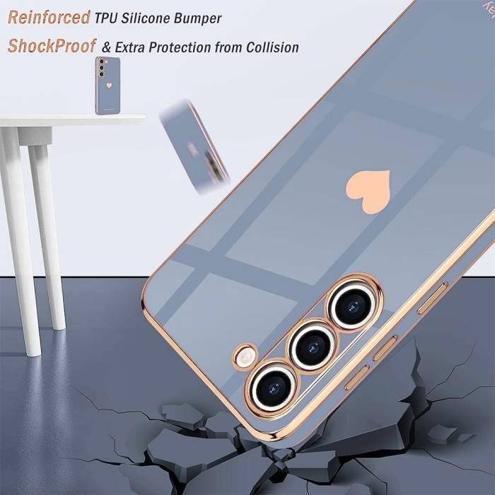 Coque pour Samsung Galaxy S24 FE (pas pour S24) - Antichoc en SiliconeBleu, Motif Luxe Cœur + 2 Verres Trempés